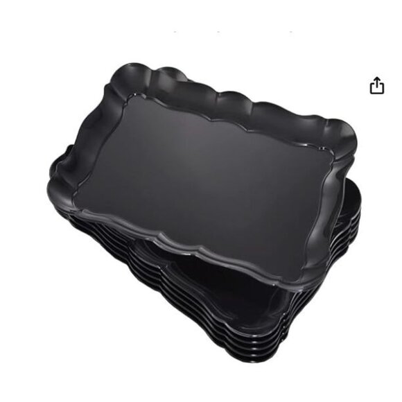 6 Pack Black Plastic Food Serving Trays, 15" x 10" Rectangle, Dishwasher Safe - Picture 1 of 2